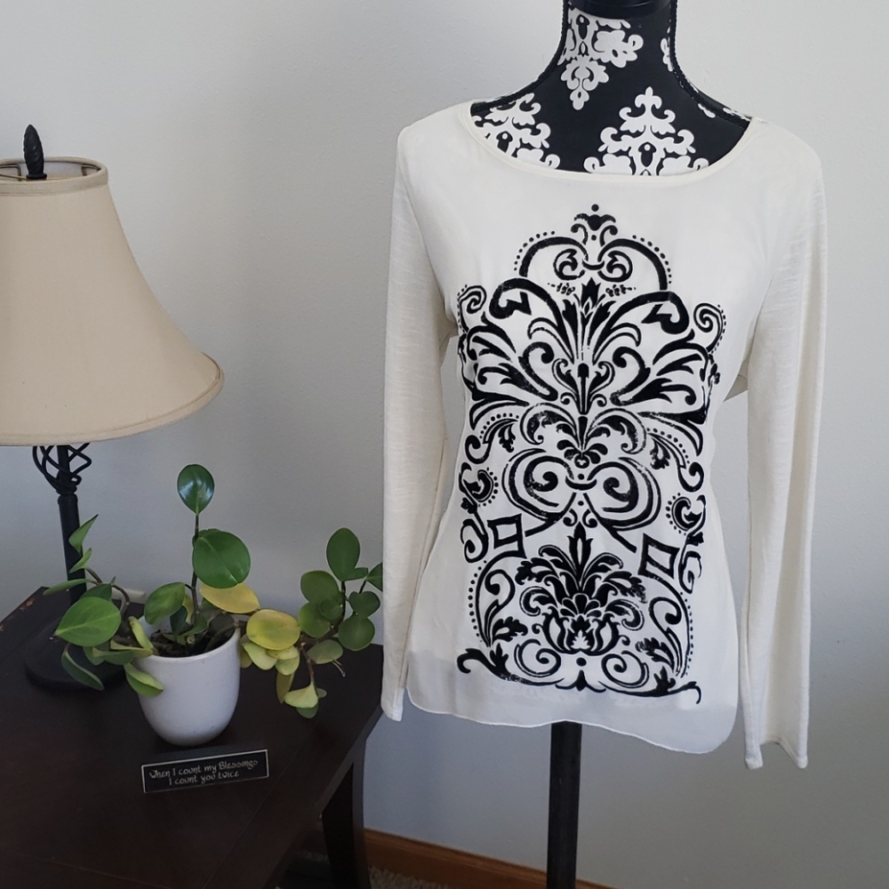 Gorgeous and classy black velvet accent cream blouse